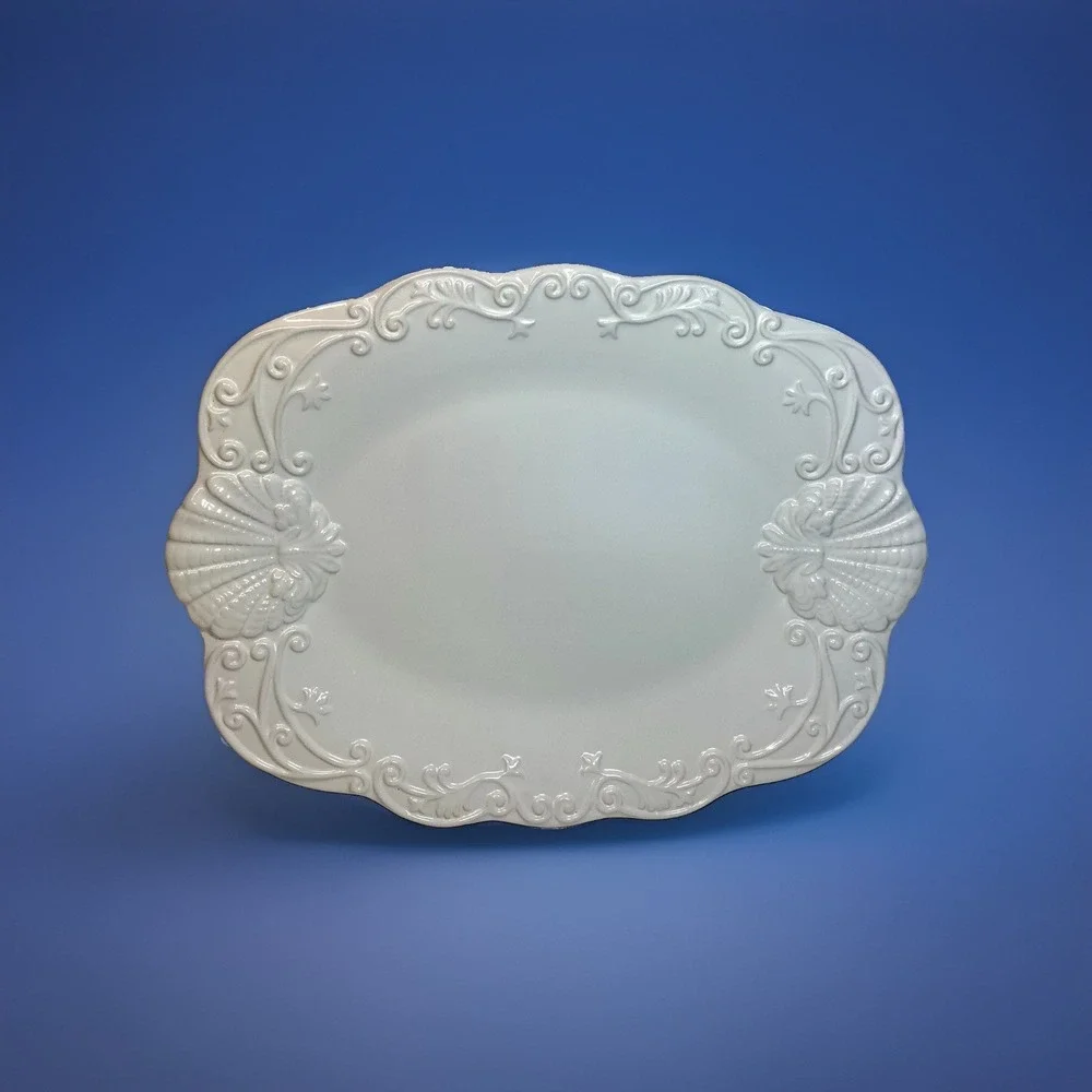 Ceriart Portugal - White Embossed Seashells Beach Handles Beautiful Platter‎